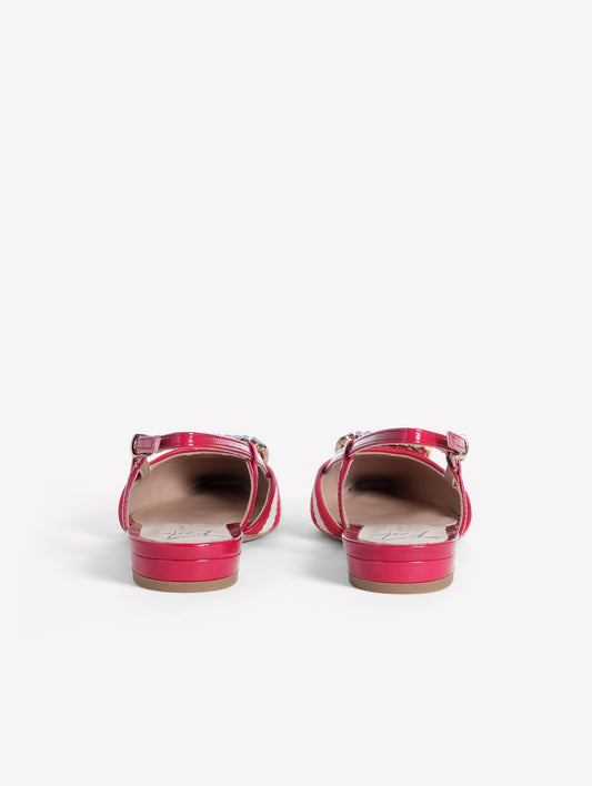 SLINGBACK IN TESSUTO RIGATO BIANCO E ROSSO  CON ACCESSORIO QUADRATO MIMMA - Rosso | Roberto Festa