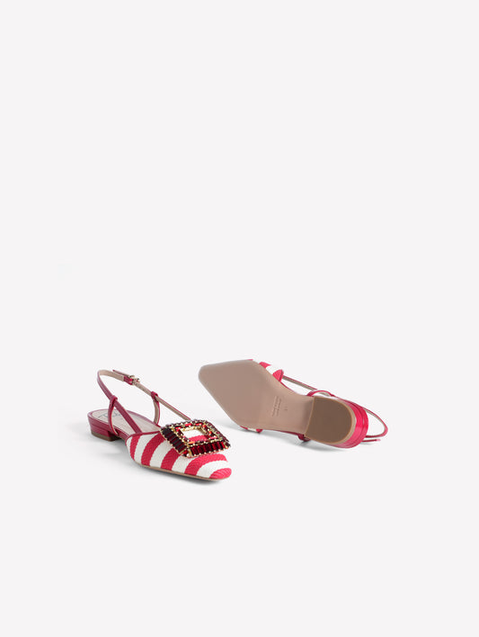 SLINGBACK IN TESSUTO RIGATO BIANCO E ROSSO  CON ACCESSORIO QUADRATO MIMMA - Rosso | Roberto Festa