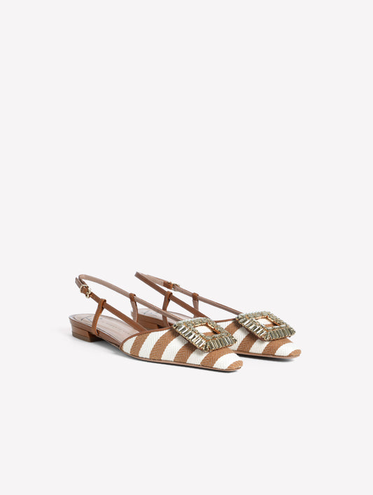 SLINGBACK IN WHITE AND BEIGE STRIPED FABRIC WITH SQUARE ACCESSORY MIMMA - Slingback | Roberto Festa