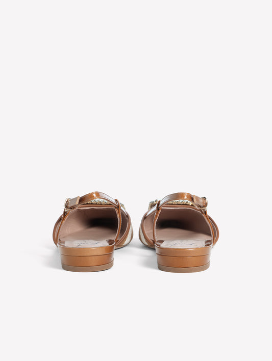 SLINGBACK IN WHITE AND BEIGE STRIPED FABRIC WITH SQUARE ACCESSORY MIMMA - Beige | Roberto Festa