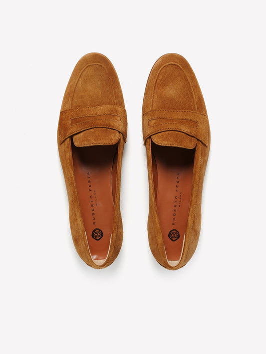 LEATHER-COLORED LOAFER IN SUEDE MINERVA - Brown | Roberto Festa