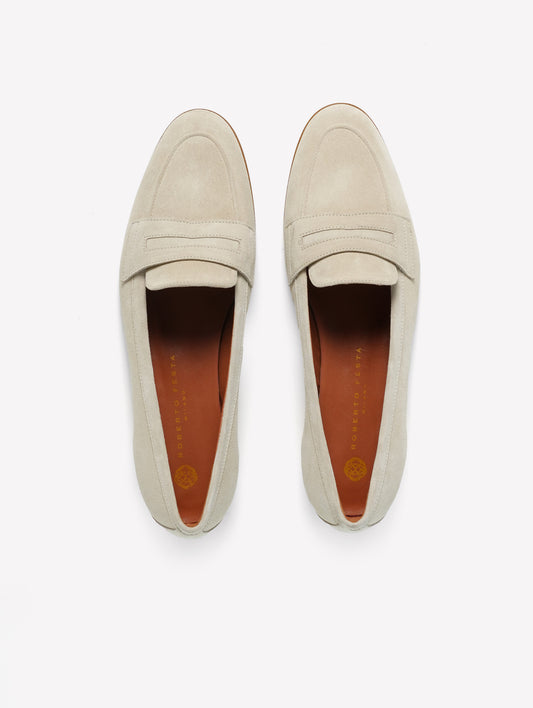 STONE-COLORED SUEDE LEATHER LOAFER MINERVA - Grey | Roberto Festa