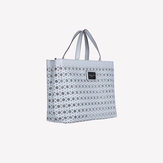 ICE-COLORED LEATHER SHOULDER BAG WITH CUT-OUT WORK AND TULLE MIRTE - Products | Roberto Festa