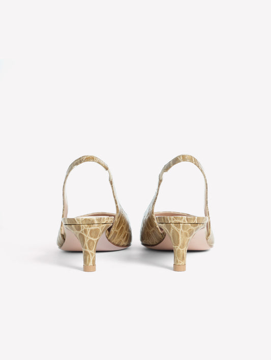 MILITARY GREEN CROCODILE PRINT LEATHER SLINGBACK MIXIA - Verde | Roberto Festa