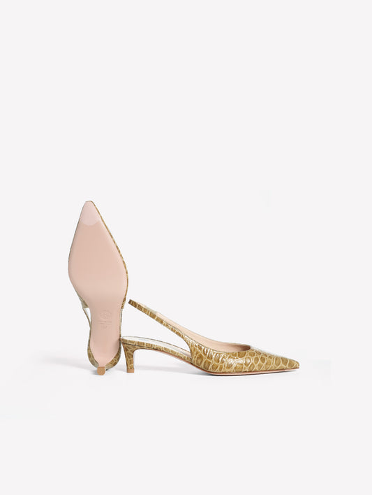 MILITARY GREEN CROCODILE PRINT LEATHER SLINGBACK MIXIA - Verde | Roberto Festa