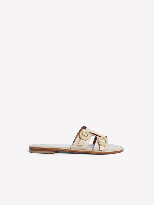 FLAT LEATHER SANDALS IN BUTTER COLOR WITH DOUBLE ROUND BUCKLES NAISA - Sandals | Roberto Festa