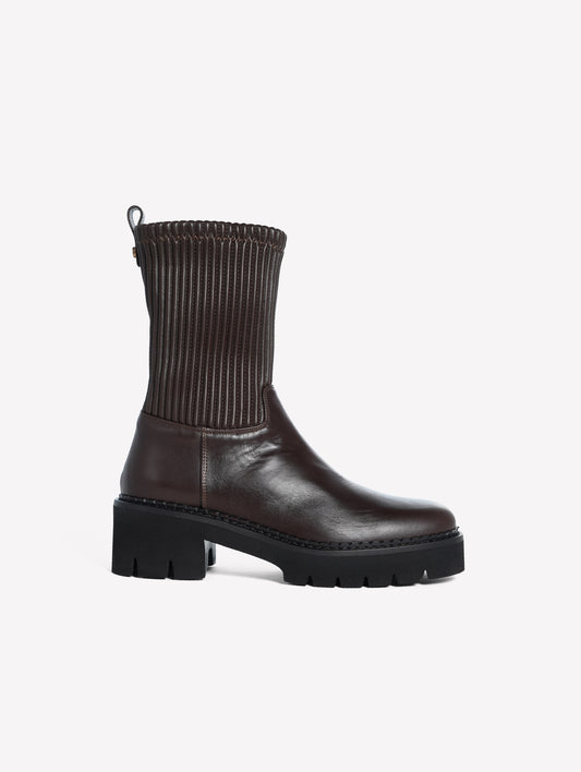 BIKER BOOTS IN DARK BROWN CALF LEATHER WITH TONE-ON-TONE STRETCH LEG NANCY - New Arrivals | Roberto Festa