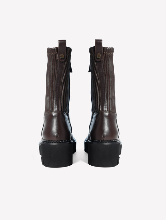 BIKER BOOTS IN DARK BROWN CALF LEATHER WITH TONE-ON-TONE STRETCH LEG NANCY - Brown | Roberto Festa