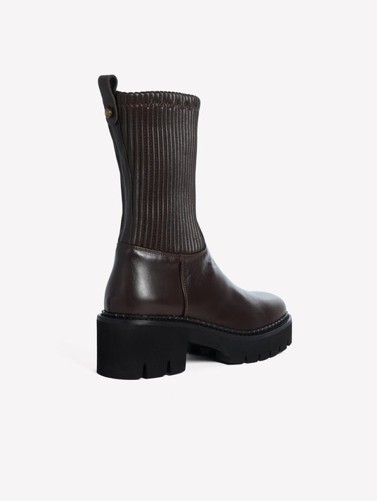 BIKER BOOTS IN DARK BROWN CALF LEATHER WITH TONE-ON-TONE STRETCH LEG NANCY - Brown | Roberto Festa