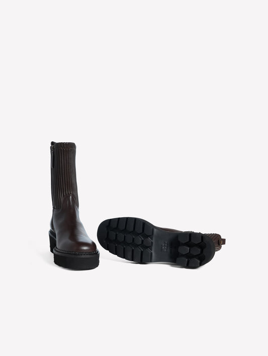 BIKER BOOTS IN DARK BROWN CALF LEATHER WITH TONE-ON-TONE STRETCH LEG NANCY - Brown | Roberto Festa