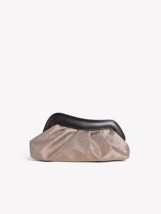 POUCH IN RAFFIA MARRONE CON CORNICE IN PELLE NAYARA - Borse | Roberto Festa