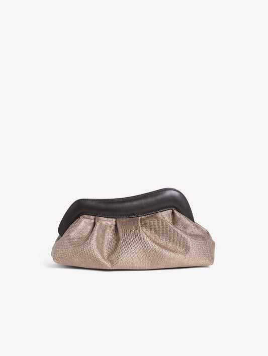 POUCH IN RAFFIA MARRONE CON CORNICE IN PELLE NAYARA - Borse | Roberto Festa