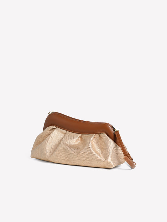 POUCH IN RAFFIA BEIGE CON CORNICE IN PELLE NAYARA - Beige | Roberto Festa