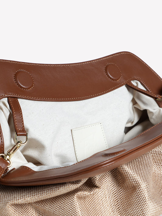 POUCH IN RAFFIA BEIGE CON CORNICE IN PELLE NAYARA - Beige | Roberto Festa