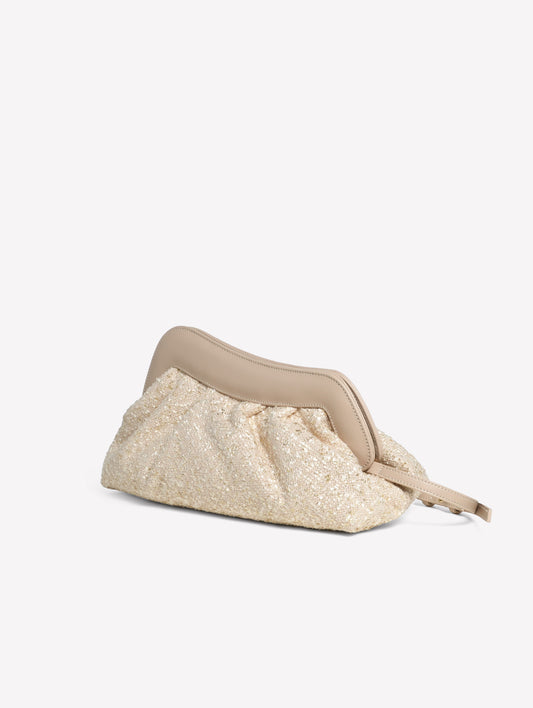 POUCH IN TWEED AVORIO CON CORNICE IN PELLE NAYARA - Beige | Roberto Festa