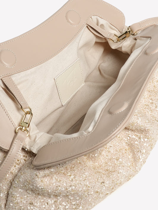 POUCH IN TWEED AVORIO CON CORNICE IN PELLE NAYARA - Beige | Roberto Festa