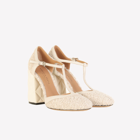 OLIMPYA T-STRAP PUMP IN WHITE BOUCLÉ - Women&#39;s Shoes: Elegant Footwear | Official Site