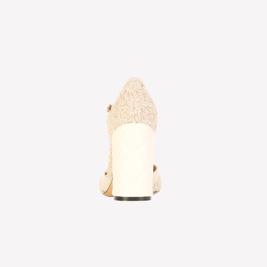 OLIMPYA T-STRAP PUMP IN WHITE BOUCLÉ - Bianco | Roberto Festa