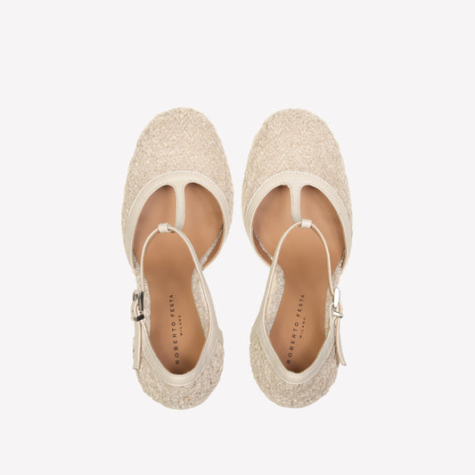 OLIMPYA T-STRAP PUMP IN WHITE BOUCLÉ - Bianco | Roberto Festa