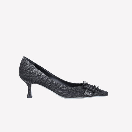 BLACK DENIM PUMPS WITH BAGUETTE ACCESSORY ONLY - Nero | Roberto Festa
