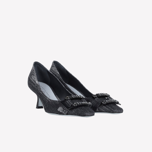 BLACK DENIM PUMPS WITH BAGUETTE ACCESSORY ONLY - Nero | Roberto Festa