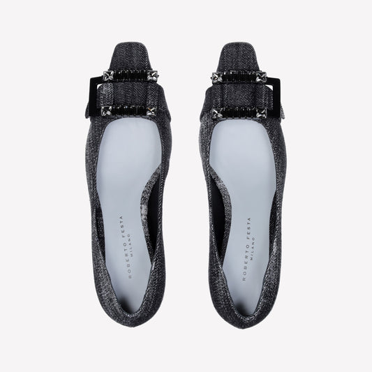 BLACK DENIM PUMPS WITH BAGUETTE ACCESSORY ONLY - Nero | Roberto Festa