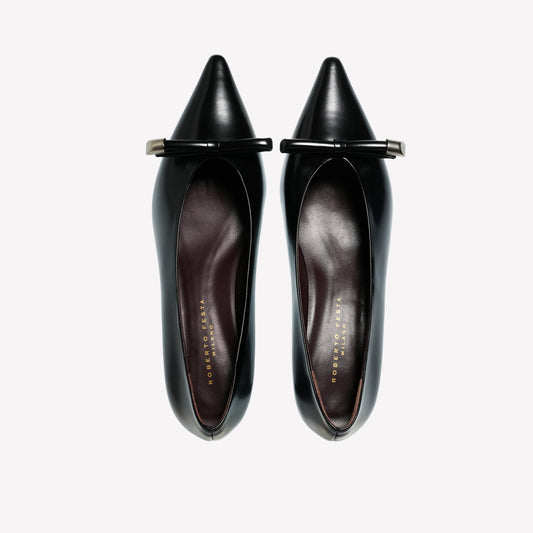 PUMP IN BRUSHED BLACK WITH BOW AND MEDIUM HEEL ORLA - Nero | Roberto Festa