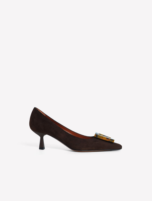 DÉCOLLETÉ IN CAMOSCIO TESTA DI MORO CON FIBBIA EFFETTO TARTARUGATO PAOLA - Marrone | Roberto Festa