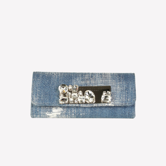 vintage jeans handbag with crystal accessory pat - Azzurro | Roberto Festa