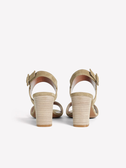 SAND-COLORED LEATHER SANDAL WITH DOUBLE STRAP AND MEDIUM HEEL PUMA - Brown | Roberto Festa