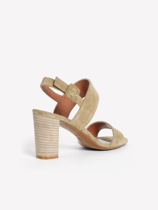 SAND-COLORED LEATHER SANDAL WITH DOUBLE STRAP AND MEDIUM HEEL PUMA - Brown | Roberto Festa