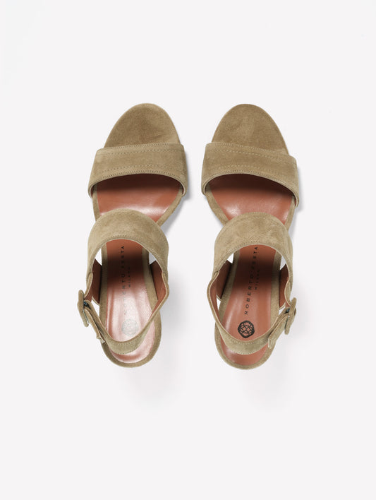 SAND-COLORED LEATHER SANDAL WITH DOUBLE STRAP AND MEDIUM HEEL PUMA - Brown | Roberto Festa
