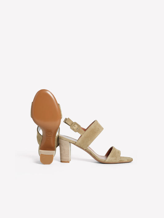 SAND-COLORED LEATHER SANDAL WITH DOUBLE STRAP AND MEDIUM HEEL PUMA - Brown | Roberto Festa
