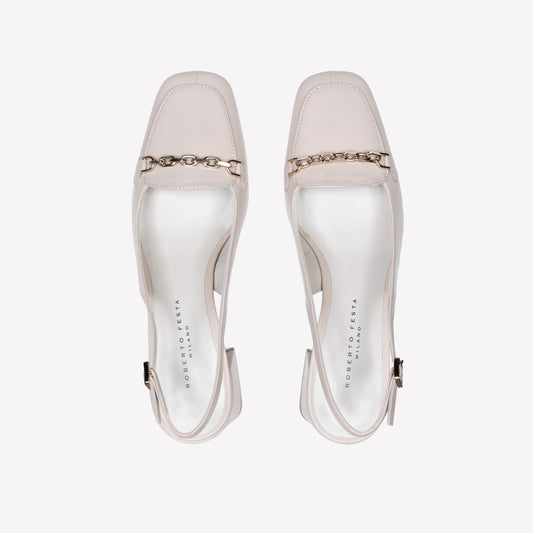 SLINGBACK IN NAPPA CON PUNTA SQUADRATA E MORSETTO RAINA - Bianco | Roberto Festa