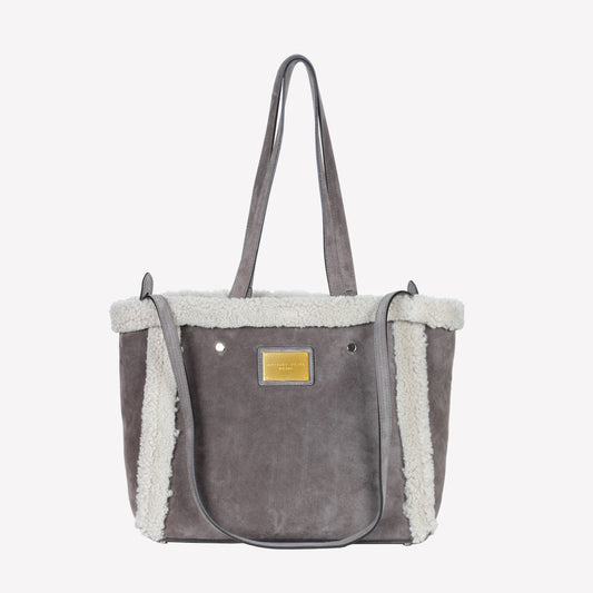 BORSA SHOPPING IN CAMOSCIO LIGHT FANGO CON RIPORTI IN MONTONE TAUPE RAISSA - Products | Roberto Festa