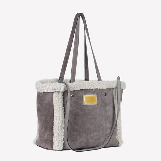 BORSA SHOPPING IN CAMOSCIO LIGHT FANGO CON RIPORTI IN MONTONE TAUPE RAISSA - Products | Roberto Festa