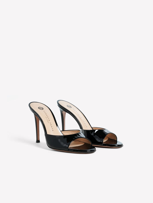 BLACK PATENT LEATHER MULE WITH HIGH HEEL RAMAS - Products | Roberto Festa