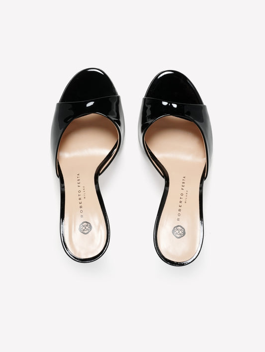 BLACK PATENT LEATHER MULE WITH HIGH HEEL RAMAS - Nero | Roberto Festa
