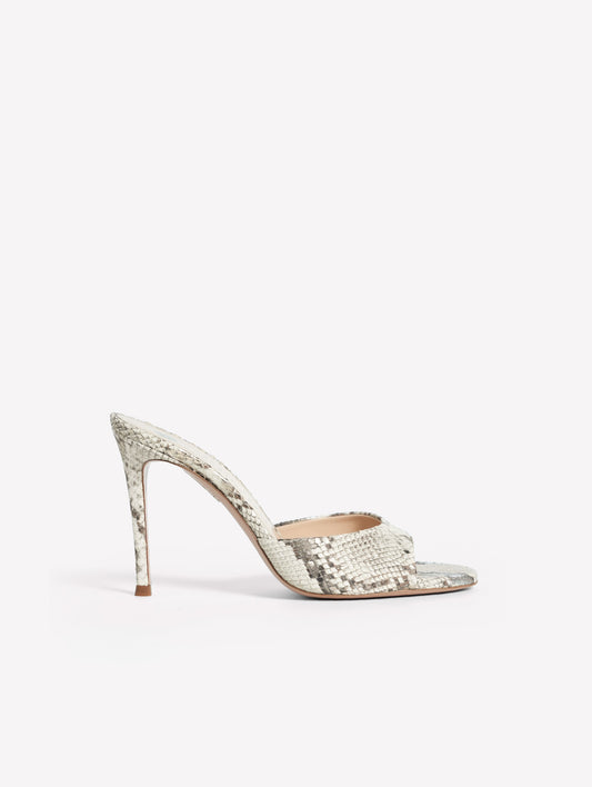 LEATHER MULE WITH PYTHON PRINT AND GOLD INSERT WITH HIGH HEEL RAMAS - Products | Roberto Festa