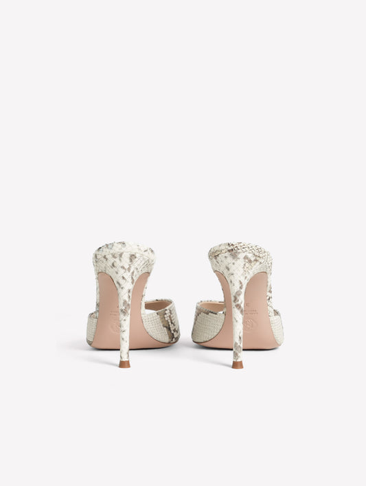 LEATHER MULE WITH PYTHON PRINT AND GOLD INSERT WITH HIGH HEEL RAMAS - Grey and gold | Roberto Festa