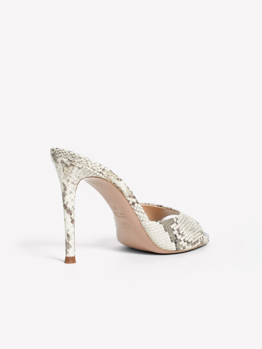 LEATHER MULE WITH PYTHON PRINT AND GOLD INSERT WITH HIGH HEEL RAMAS - Grey and gold | Roberto Festa