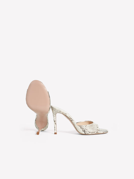 LEATHER MULE WITH PYTHON PRINT AND GOLD INSERT WITH HIGH HEEL RAMAS - Grey and gold | Roberto Festa
