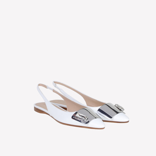 SLINGBACK FLAT IN WHITE COLOUR SOFTY CALF LEATHER WITH ACCESSORY REX - Spring Summer Preview | Roberto Festa
