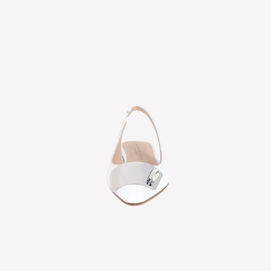 SLINGBACK FLAT IN WHITE COLOUR SOFTY CALF LEATHER WITH ACCESSORY REX - Bianco | Roberto Festa