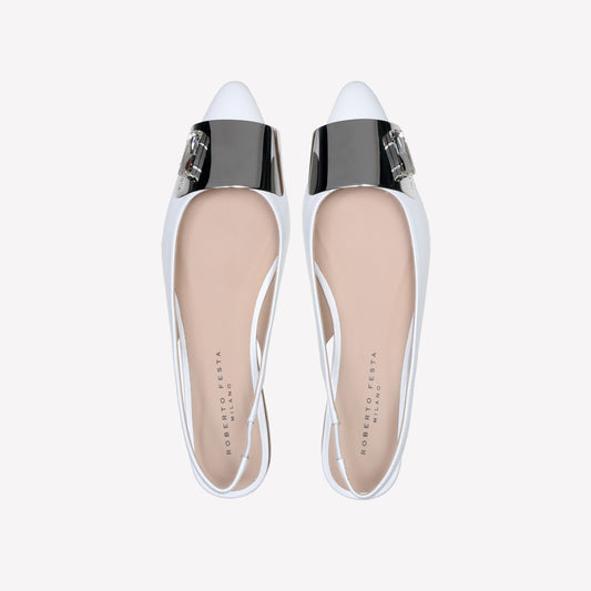 SLINGBACK FLAT IN WHITE COLOUR SOFTY CALF LEATHER WITH ACCESSORY REX - Bianco | Roberto Festa