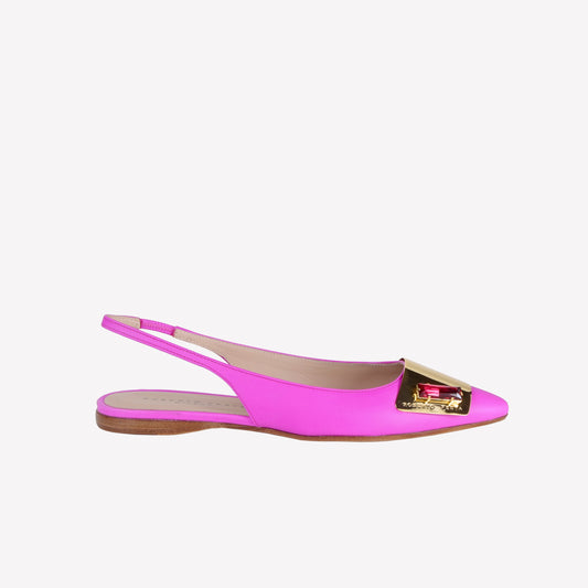 slingback flat in softy bikini con accessorio placca e strass in tinta rex - Rosa | Roberto Festa