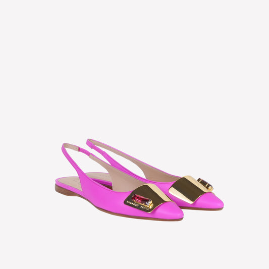 slingback flat in softy bikini con accessorio placca e strass in tinta rex - Rosa | Roberto Festa