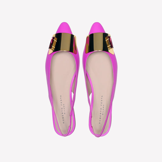 slingback flat in softy bikini con accessorio placca e strass in tinta rex - Rosa | Roberto Festa