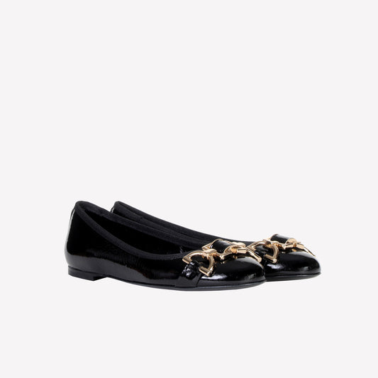 ROBERTA EMBELLISHED BALLET FLAT IN BLACK PATENT - Loafers and Flat | Roberto Festa