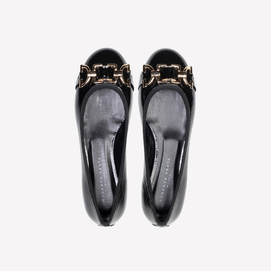 Ballerina flat in future nero con accessorio oro – Roberto Festa